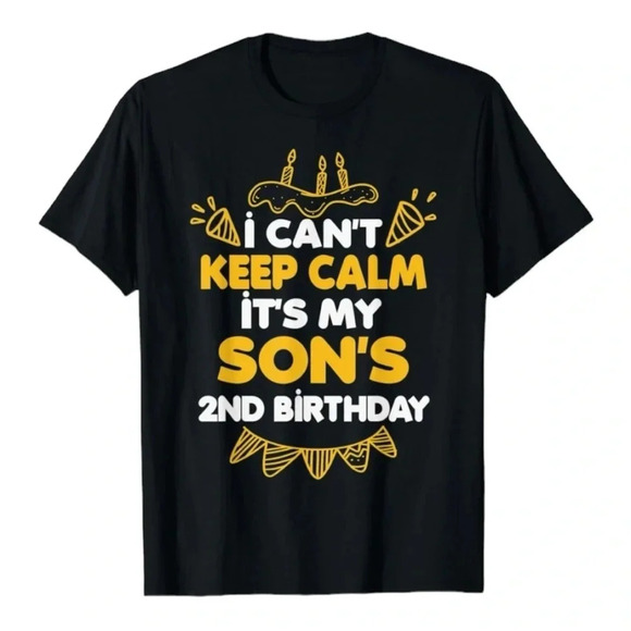“i can’t keep calm it’s my son’s 2nd birthday” Women’s Novelty Crew Neck T BLK L - Picture 1 of 3